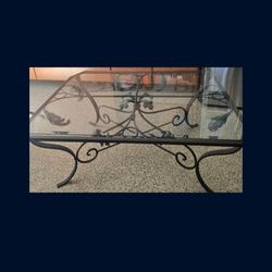 Custom Made Glass And Metal Coffee Tea Table. 58 X 42 X 24.
