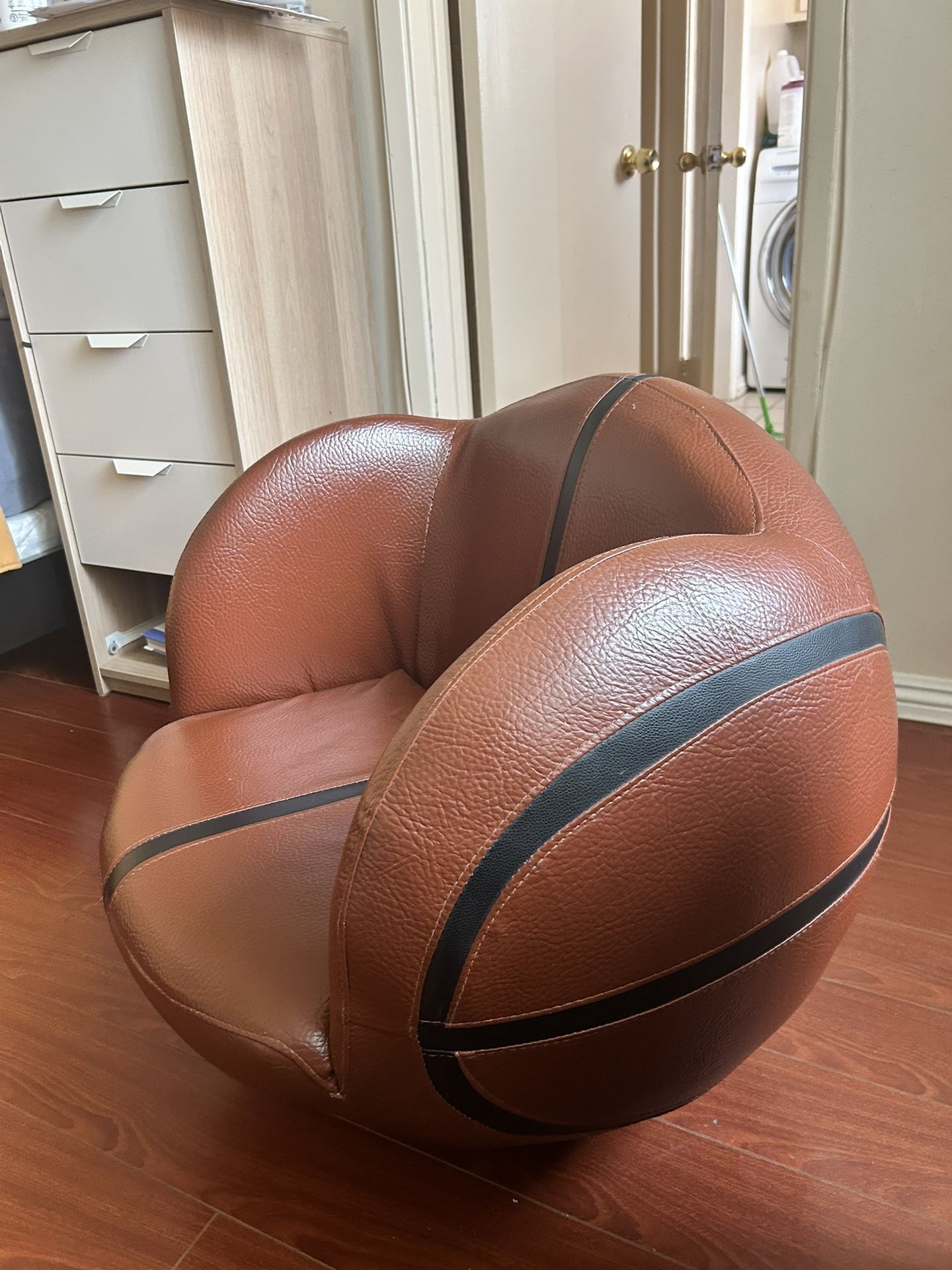 Basketball 2-Piece Swivel Kids Chair and Ottoman Sports Fan Kids Chair Brown