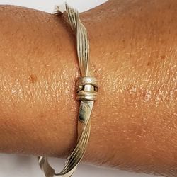 925 Sterling Silver Italy Hinged Bangle Bracelet Twist Swirl Safety Clasp 7”