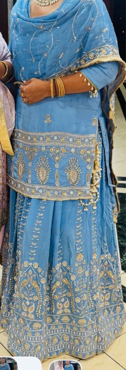 Blue Embroidered Sharara Suit Set