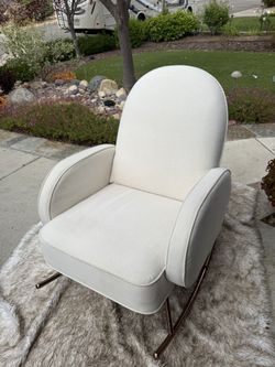 “Nursery Works” Rocking Chair - White Fabric, Rose Gold Legs