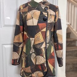 Adore Women's Small Faux Suede Art Wear Jacket Abstract Artsy Drape Lagenlook