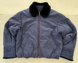 Pre Owned Excellent  Jones Wear  Soft Puffer Jacket  Faux Fur Wrist Collar Full Zip  Light Navy Blue Black Women  Size Medium