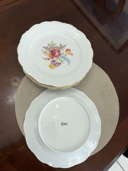 Vintage German Porcelain Plates – Floral Gold Trim set of 5