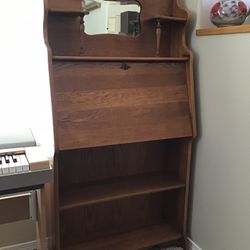 VINTAGE ANTIQUE OAK SLANT DROP FRONT SECRETARY DESK BOOKCASE 