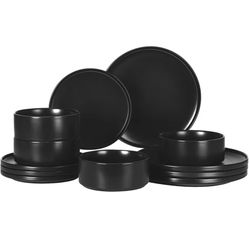 GZG Classic Series - Plates and Bowls Set for 4, 12 Piece Stoneware Dinnerware Sets, Microwave and Dishwasher Safe Lead-Free Handcrafted Ceramic Dishe
