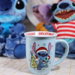 Disney 16 oz Lilo & Stitch "Season's Greetings" Christmas Wide Rim Ceramic Mug - Unused