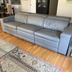 Grey Leather Reclining Couch With USBs