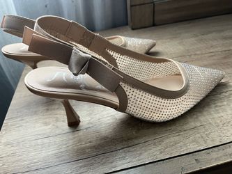 Nude Rhinestone Slingback Kitten Heels