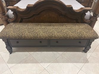 Wooden bench with fabric