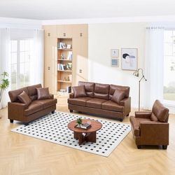 Faux Leather Upholstered 3 Pieces Living Room Set chair,Loveseat and Sofa - Morden Fort
