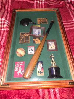 Vintage Baseball Memorabilia Shadow Box Display