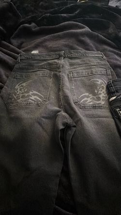 Black Denim Jeans with Graphic Back Pockets