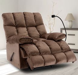 Brown Oversized Recliner,Manual Recliner Adults Soft Overstuffed Arms And Back,Velvet Recliner Chair,Big and Tall Recliners 