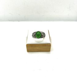 Green Jade Crystal Silver Ring - Size 6.5