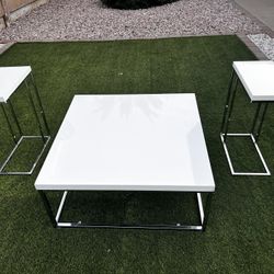 White Square Coffee Table With 2 Side Tables 