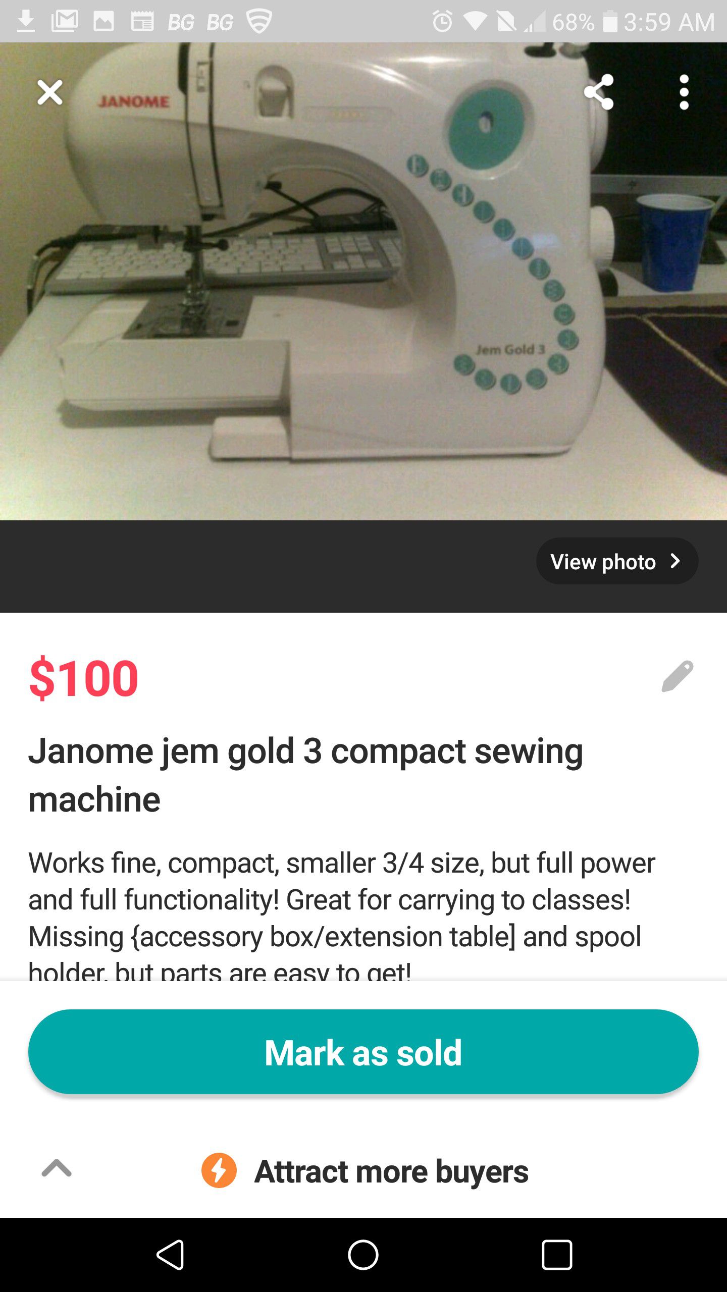 Janome jem gold 3 sewing machine