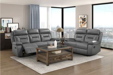 Genuine Leather  2pc Set: Sofa, Love recliner set