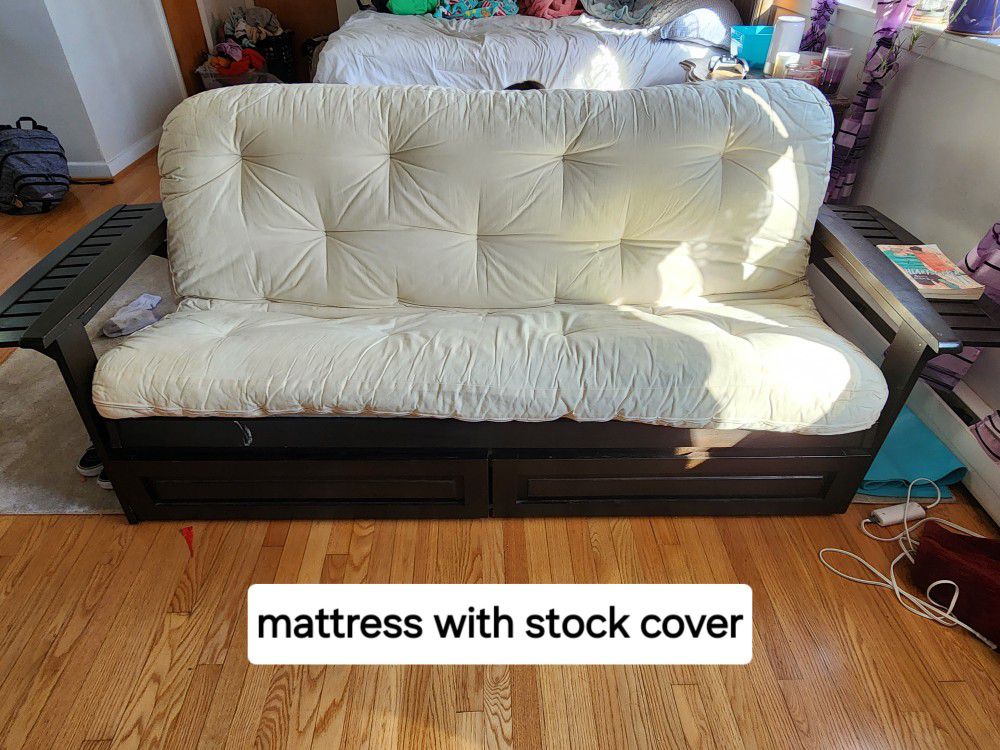 Large Wood Futon With Very Thick Heavy Duty Mattress