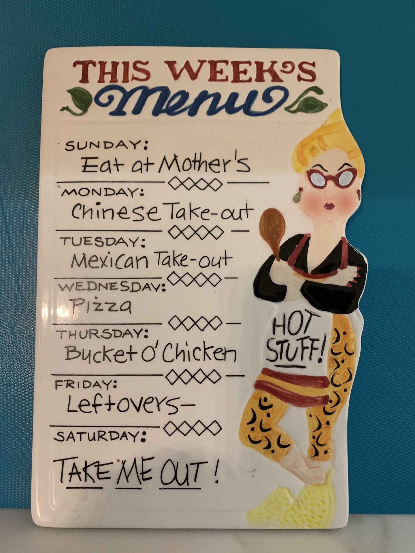 "This Week's Menu" Trivet Boston Warehouse Trading Vintage