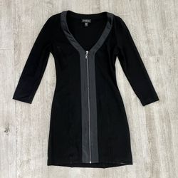 bebe Black Zip Front Long Sleeve Dress, S