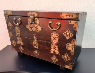 Korean Bandaji (drop-front storage chest) with Rich Wood and Brass