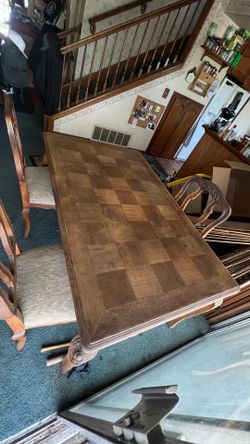 French Provincial Style Wood Dining Table and Chairs