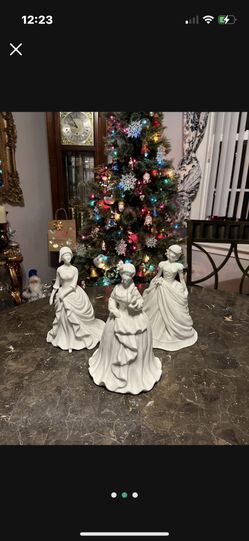 3 Beautiful Porcelain Figurines 9”