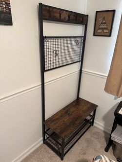 All in one coat hanger, shoe rack, and bench