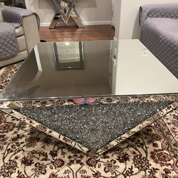 Mirrored Coffee Table With End Table
