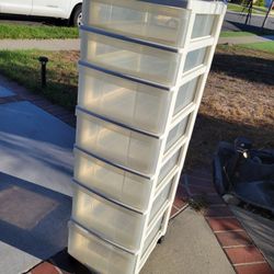 White 7 Drawer Plastic Tall Drawer Drawers Rolling Unit