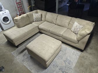 Beige Microfiber Sectional Sofa with Left Chaise & Ottoman