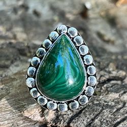 Size 7 925 Silver Overlay Malachite Ring