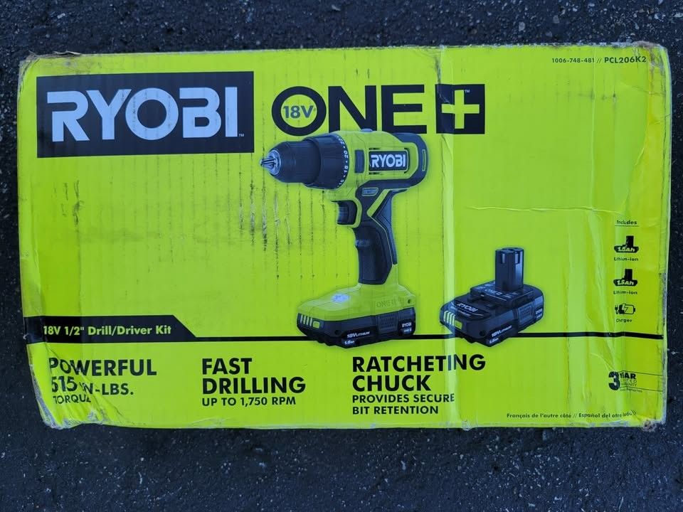 NEW RYOBI PCL206K2 ONE+ 18V Cordless 1/2 in. Drill/Driver Kit with (2) 1.5 Ah Batteries & Charger