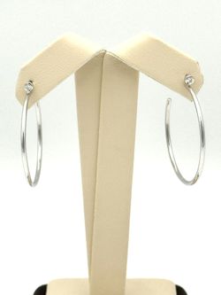 14K WHITE GOLD 3.42 GRAMS CLEAR STONE HOOP EARRINGS USED