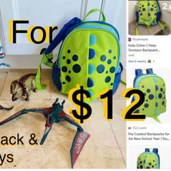 $12 Bundle of Dinosaurs 🦖 figurines and a Dino Backpack with insulated perfect to carry snacks