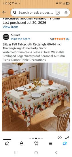 60X84" rectangle fall washable tablecloth