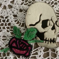 White Skull and Pink Rose patch