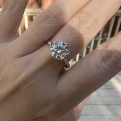 New Moissanite 10H10A Engagement Ring 3CT, 18K White Gold Plated Sterling Silver