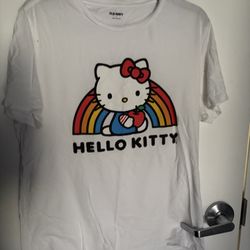 Pride Hello Kitty Rainbow Graphic Print White Knit Cotton Tee Uni-sex
