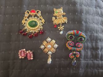 Lot of Brooches and a pair of clip on earings