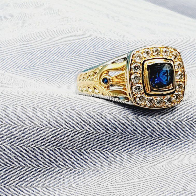 "Luxury Engagement/Wedding Blue Stone Vintage Gold Ring for Women, VIP345