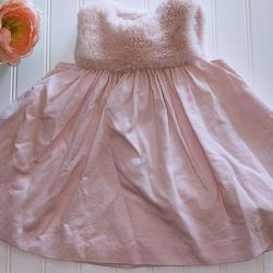 Janie & Jack Baby Girls 6-12 Month FIRST SNOW Pink Faux Fur Cord Christmas Outfit Dress