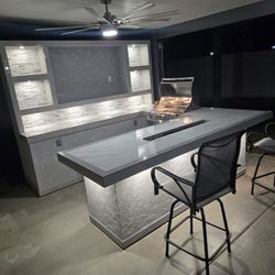 WHITE AND GRAY TV BBQ ISLAND FOR SALE