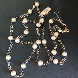 NEW - T&S Tara Genuine White Pearl & Sterling Silver 35” Statement Necklace 925