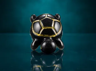 Handmade Resin Turtle — Black with Gold Shell Lines, Glow, 1.75 in