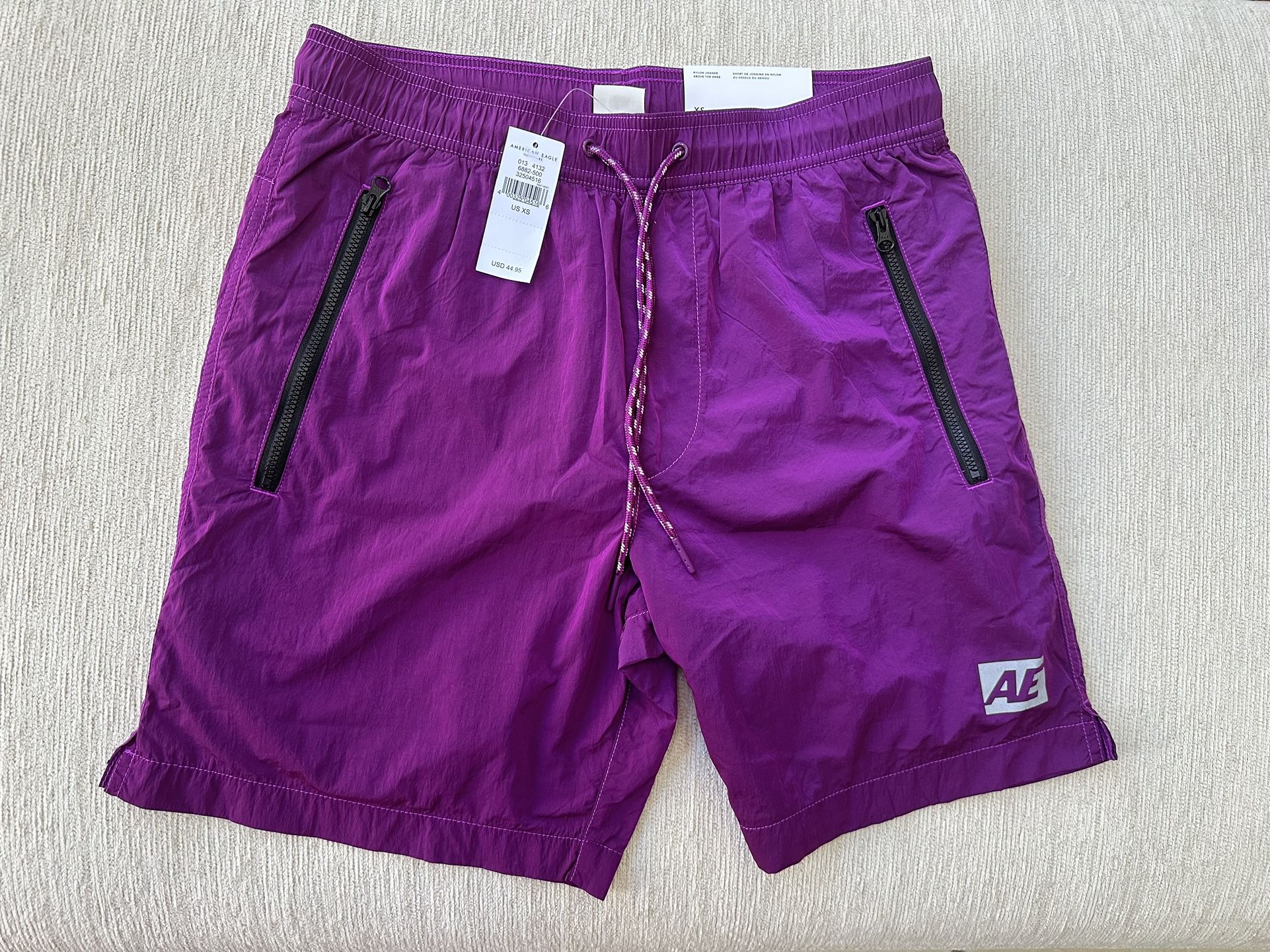 American Eagle Men's Purple Nylon Running Jogger Shorts