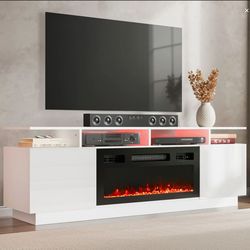 Kymberlyn High Gloss Fireplace TV Stand For 75" TV with Charging Station