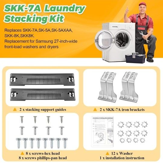 NEW SKK-7A SKK8K Stacking Kit Fit for Samsung Washer & Dryer 27 Inch Front Load Laundry