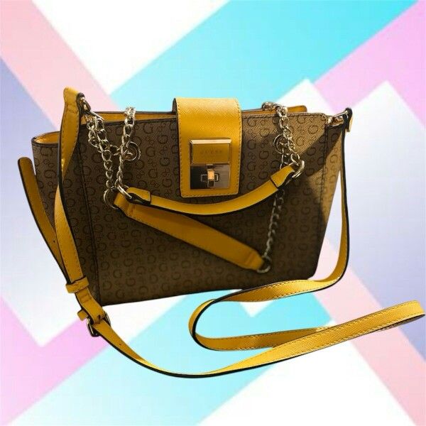 New NWT GUESS Los Angeles Mariacarla Mustard Monogram Shoulder Bag Satchel